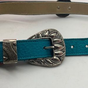 Turquoise Silver Leather Belt Sz Large
